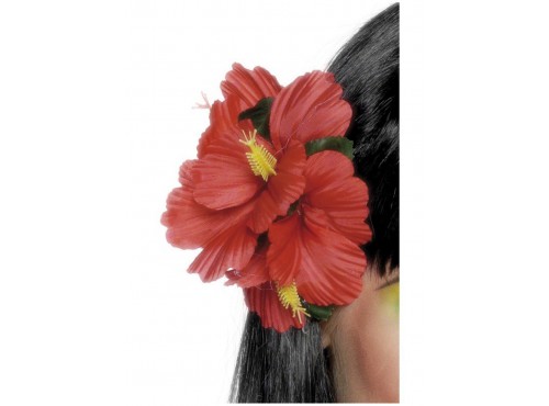 Gancho de pelo con flor hawaiana rojo